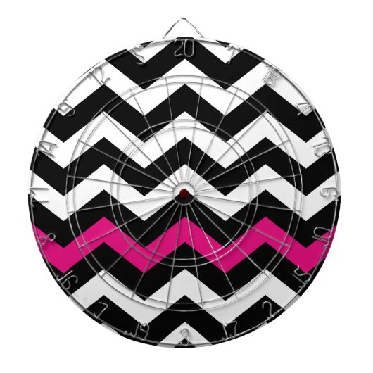 Klassieke zwarte en witte zigzag met warmroze dartbord (Voorkant)