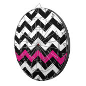 Klassieke zwarte en witte zigzag met warmroze dartbord (Voorkant Rechts)