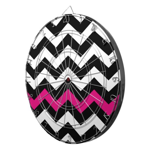 Klassieke zwarte en witte zigzag met warmroze dartbord (Voorkant Rechts)