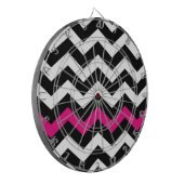 Klassieke zwarte en witte zigzag met warmroze dartbord (Voorkant Links)