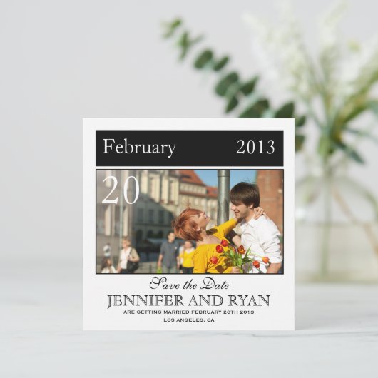 Klassieke Zwarte Foto Bewaar de Datum Save The Date (Staand voorkant)