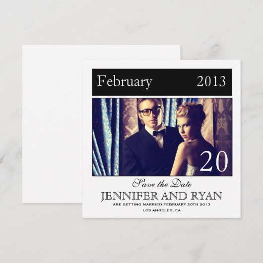 Klassieke Zwarte Foto Save the Date Kaart (Voorkant / Achterkant)