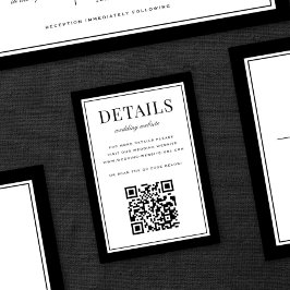 Klassieke Zwarte Frame Huwelijksdetails QR-code Informatiekaartje