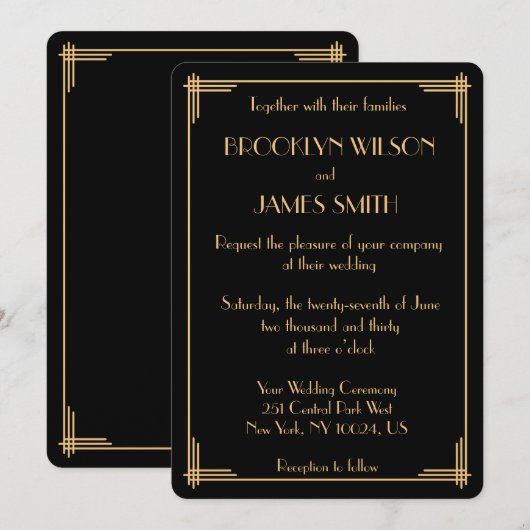 Klassieke zwarte Gatsby Art Deco bruiloft Kaart (Voorkant / Achterkant)