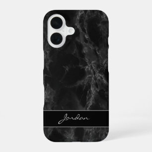 Klassieke zwarte gepolijste marmeren steen met naa iPhone 16 hoesje