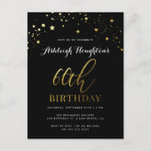 Klassieke zwarte & Gold Star Confetti 60e verjaard Uitnodiging Briefkaart (Voorkant)