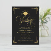 Klassieke Zwarte Gouden Afstuderen Kaart (Staand voorkant)