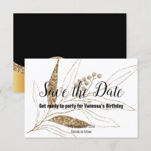 KLASSIEKE ZWARTE GOUDEN BLAADJES PRINT SAVE THE DA RSVP KAARTJE