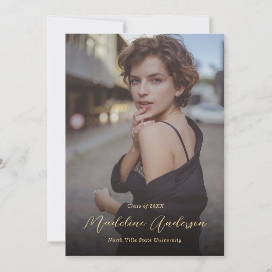 Klassieke Zwarte Gouden Foto Afstuderen Aankondiging (Voorkant)