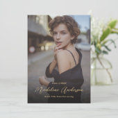 Klassieke Zwarte Gouden Foto Afstuderen Aankondiging (Staand voorkant)