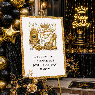 Klassieke Zwarte Gouden Glitter Verjaardag Koningi Poster