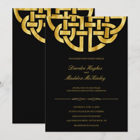 Klassieke Zwarte Gouden Keltische Knoop Handfastin Kaart (Voorkant / Achterkant)