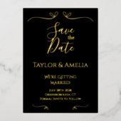 Klassieke zwarte gouden olievlek Bewaar de datum Folie Uitnodiging (Voorkant)