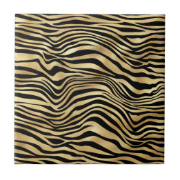 Klassieke Zwarte Gouden Tijger Print Illustratie Tegeltje