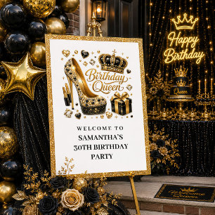 Klassieke Zwarte Gouden Verjaardag Koningin Glitte Poster