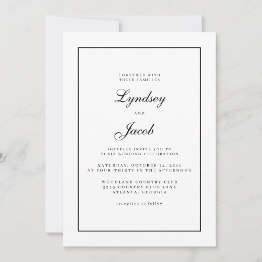 Klassieke zwarte grens en witte elegante bruiloft kaart (Voorkant)