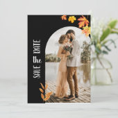 Klassieke Zwarte Herfstbladeren 2 Foto Datum opsl Kaart (Staand voorkant)