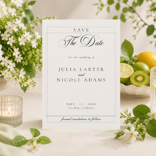 Klassieke Zwarte Ivoor Calligrafie Foto Bruiloft Save The Date