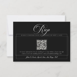 Klassieke Zwarte Ivoor Calligrafie QR Code Bruilof RSVP Kaartje