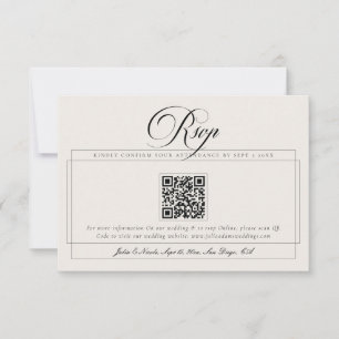 Klassieke Zwarte Ivoor Calligrafie QR Code Bruilof RSVP Kaartje
