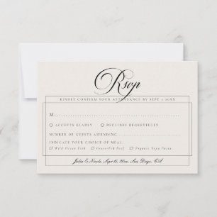 Klassieke Zwarte Ivoor Calligrafie Trouwmaaltijd K RSVP Kaartje