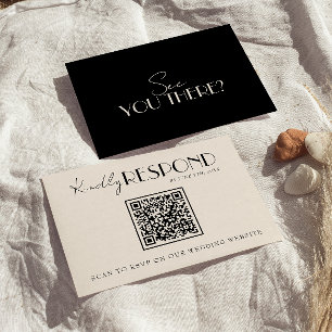 Klassieke Zwarte Ivoren Oude Geldige Fancy QR Code RSVP Kaartje