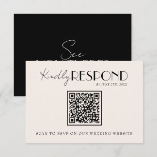 Klassieke Zwarte Ivoren Oude Geldige Fancy QR Code RSVP Kaartje