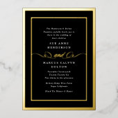 Klassieke zwarte kalligrafie goud ingelijste bruil folie uitnodiging (Voorkant)