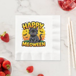 Klassieke zwarte kat Happy Meoween Servet