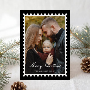 Klassieke Zwarte Kerst Postzegel 5 Foto Feestdagenkaart
