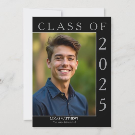 Klassieke Zwarte Klasse van 2025 Afstuderen Aangep Kaart (Voorkant)