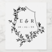 Klassieke zwarte kuif en bladeren Monogram Wijnlab Wijn Etiket (Enkel label)