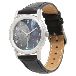Klassieke zwarte lederen polshorloge kosmos horloge