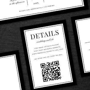 Klassieke Zwarte Lijst Huwelijksdetails QR-code Informatiekaartje