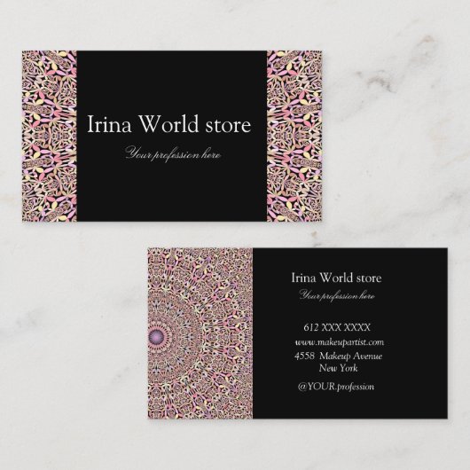 Klassieke zwarte Mandala met roze en zwart Visitekaartje (Voorkant / Achterkant)