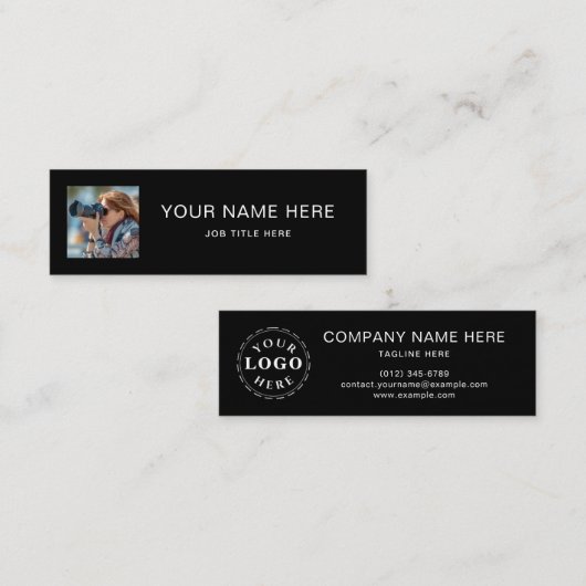 Klassieke zwarte mini-oproepkaart met wit script contactkaartje (Voorkant / Achterkant)