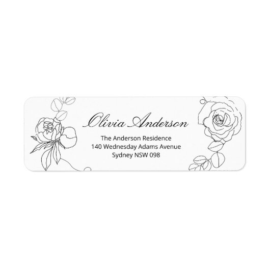Klassieke zwarte moderne Floral Return Address Lab Etiket (Voorkant)