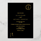 Klassieke zwarte monogram bruiloft folie uitnodiging (Voorkant)