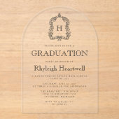 Klassieke Zwarte Monogram Crest Arch Graduation Pa Acryl Uitnodigingen (Voorkant)