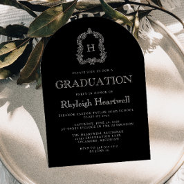 Klassieke Zwarte Monogram Crest Arch Graduation Pa Kaart