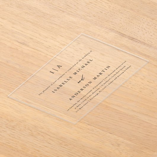 Klassieke Zwarte Monogram Kalligrafie Trouwen Acryl Uitnodigingen (Laagn)