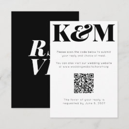 Klassieke Zwarte Monogram Trouwen QR Code Online RSVP Kaartje