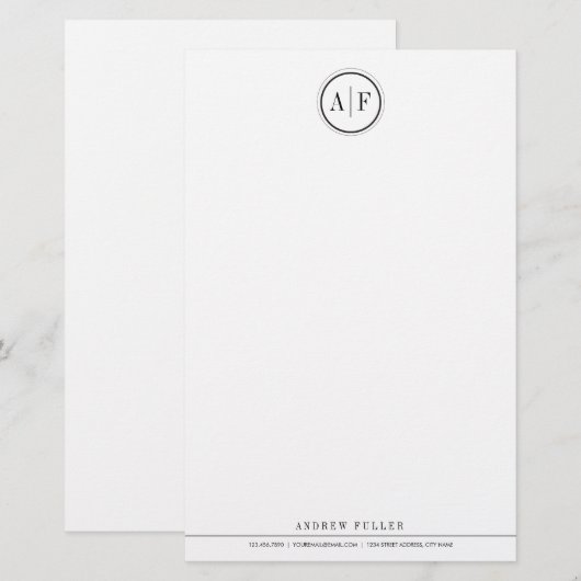 Klassieke zwarte monogrammen banketbakkerij briefpapier (Voorkant / Achterkant)