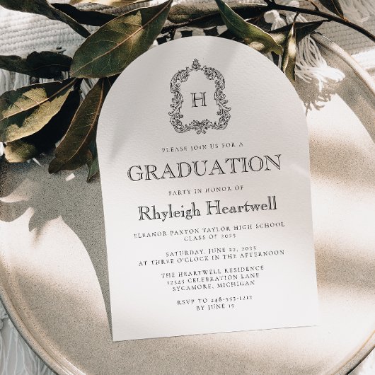 Klassieke zwarte monogrammen Crest boogvormige afs Kaart