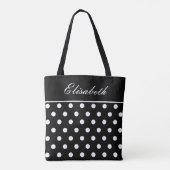 Klassieke zwarte polka dot naam tote bag (Achterkant)