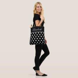 Klassieke zwarte polka dot naam tote bag