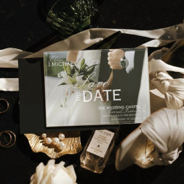 Klassieke Zwarte Redactionele Foto Save the Date Aankondigingskaart
