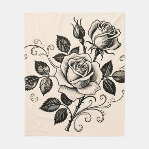 Klassieke Zwarte Roos Vintage Botanische Bloei Fleece Deken