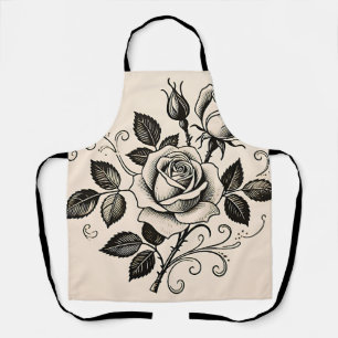 Klassieke Zwarte Roos Vintage Botanische Bloei Schort