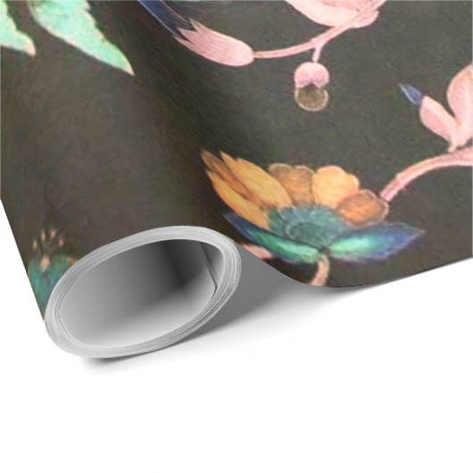 Klassieke  zwarte roze groene bloem cadeaupapier (Rol Hoek)